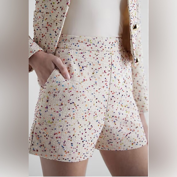 Express Pants - 33. Express Super High Waisted Speckled Boucle Tailored Shorts